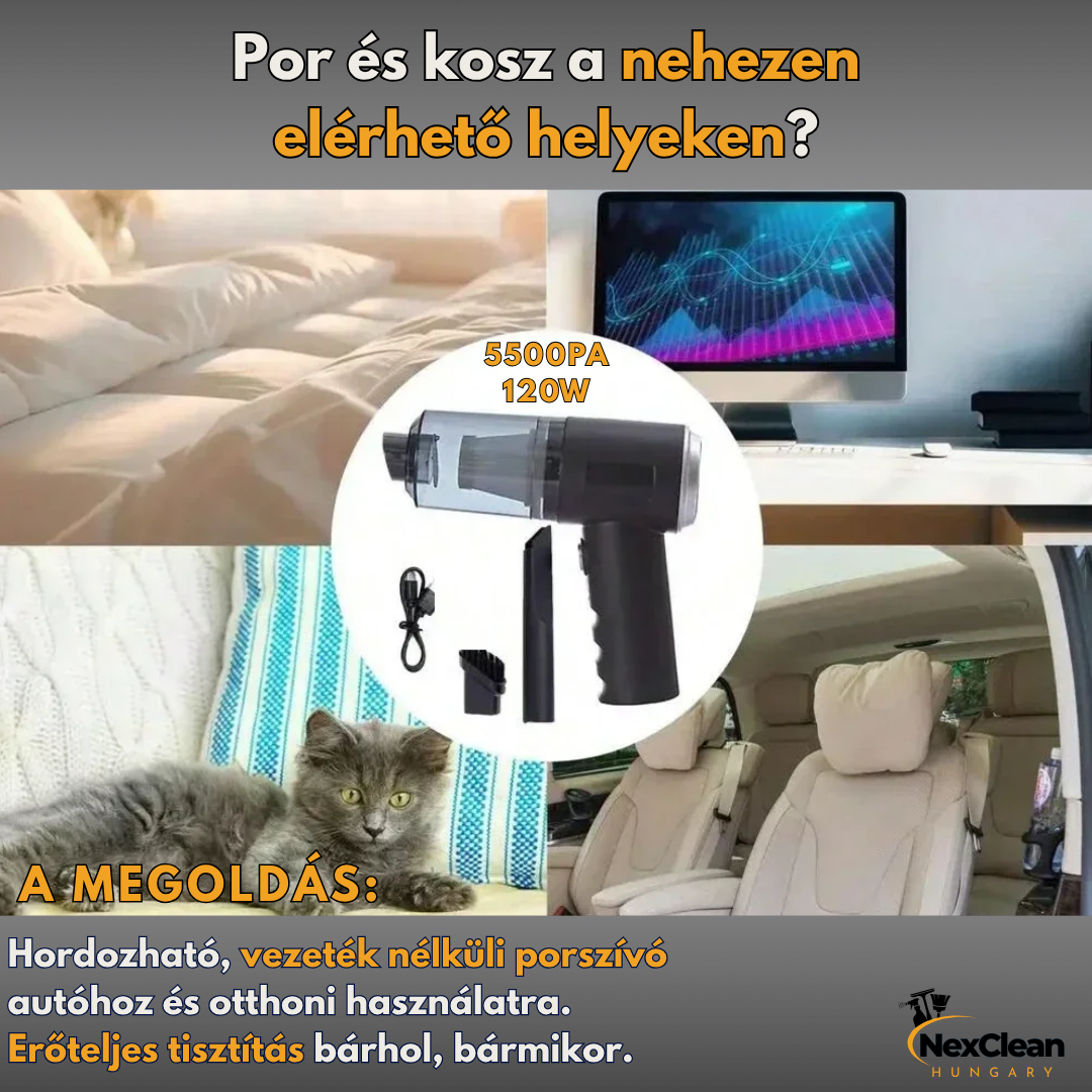 Hordozható vezeték nélküli porszívó 120W